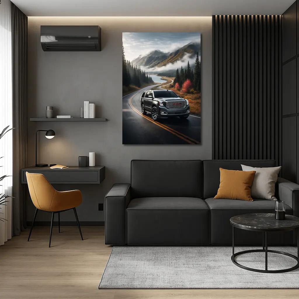 GMC Yukon SUV on Misty Mountain Road – Wall Art
