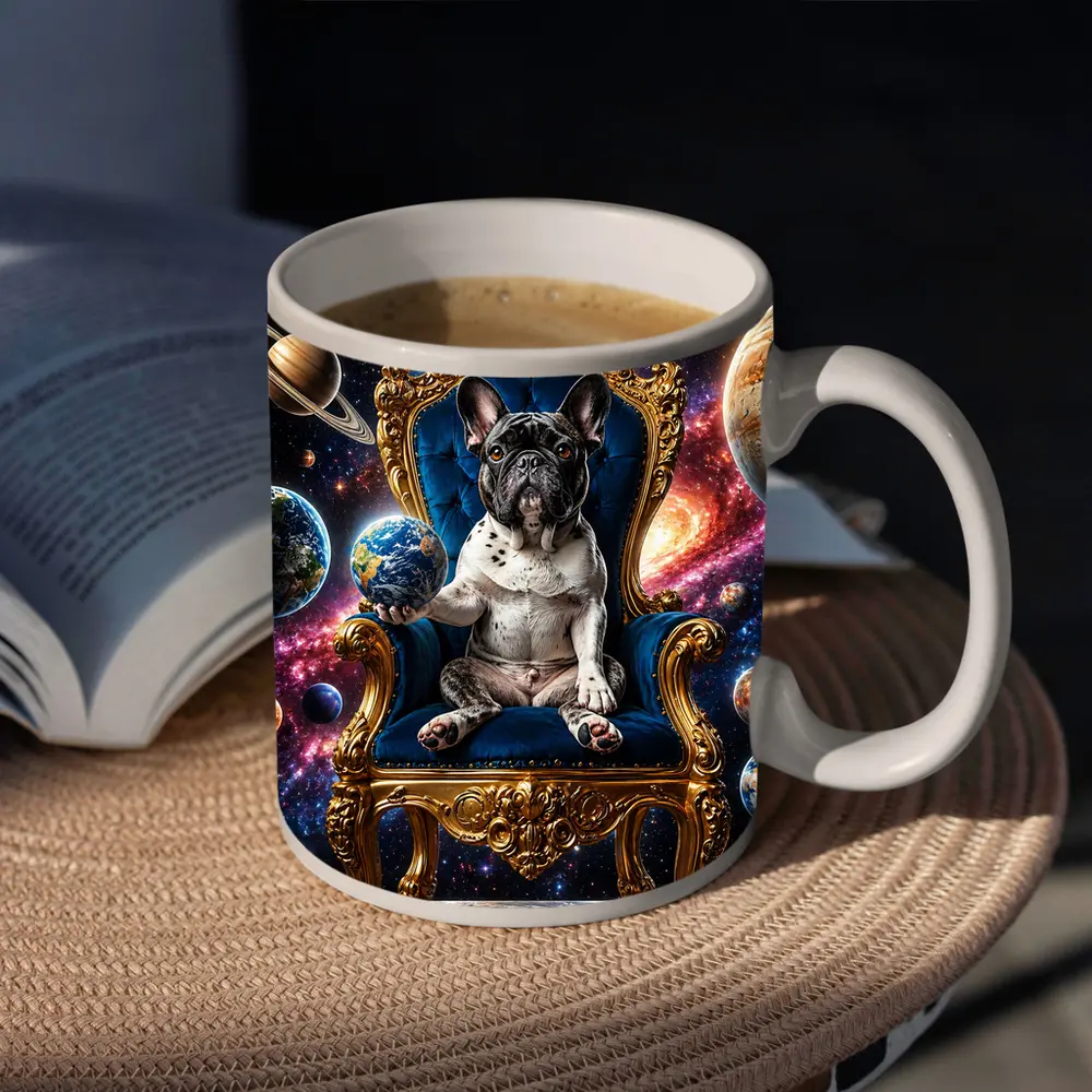 French Bulldog King on Cosmic Space Throne – Mugs