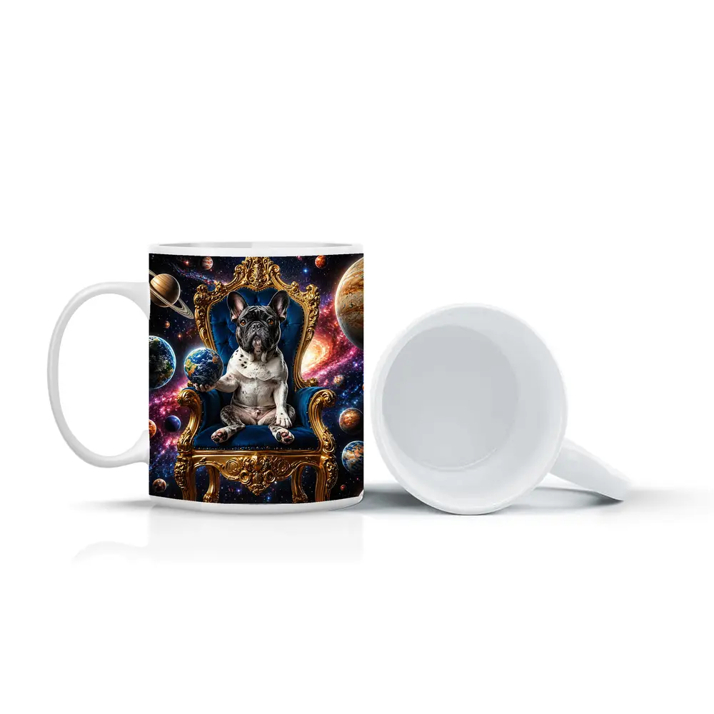 French Bulldog King on Cosmic Space Throne – Mugs