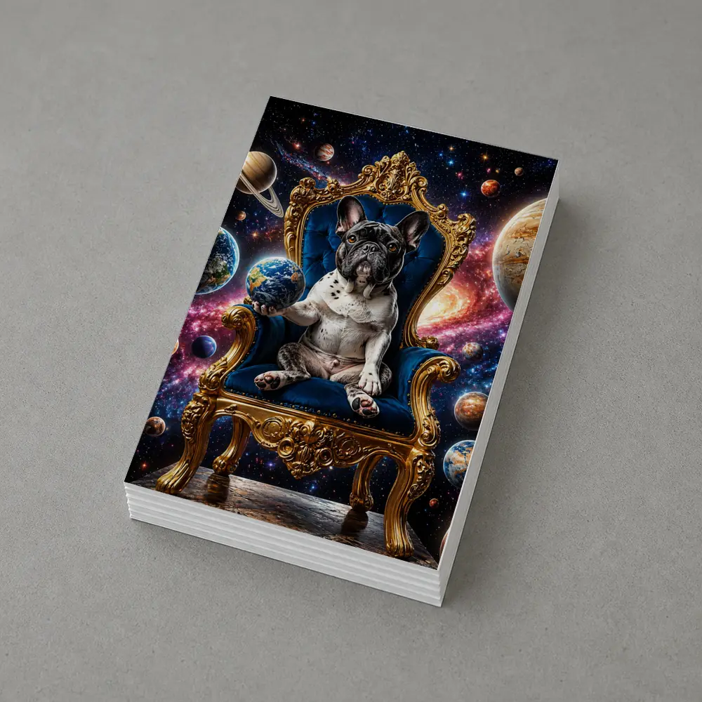 French Bulldog King on Cosmic Space Throne – Postcards