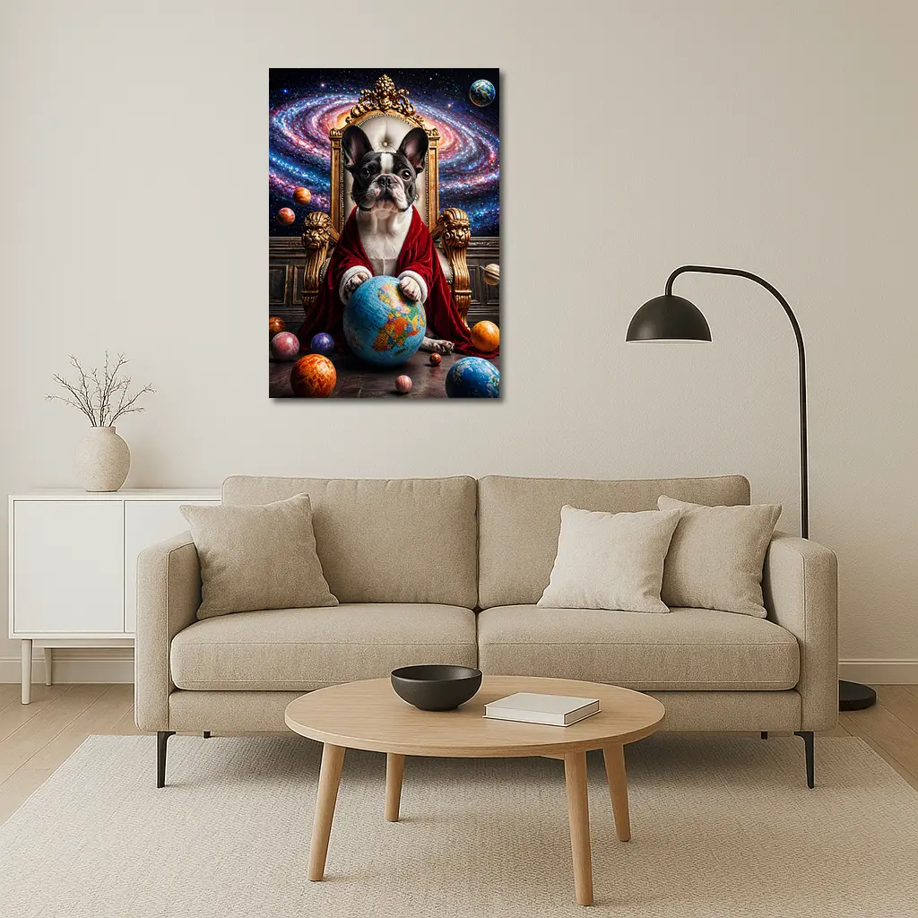 French Bulldog Ruler Seated Galaxy Space Throne – Wall Art