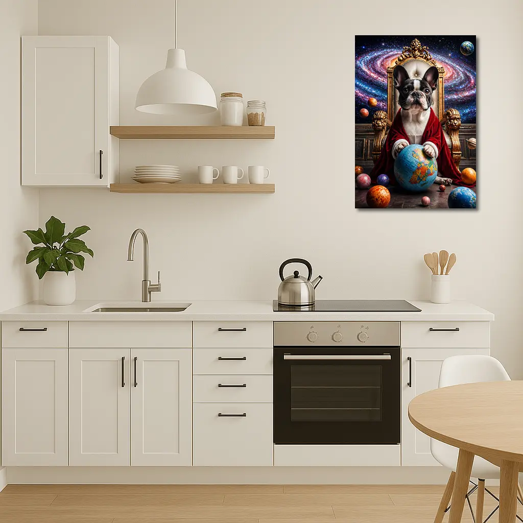 French Bulldog Ruler Seated Galaxy Space Throne – Wall Art