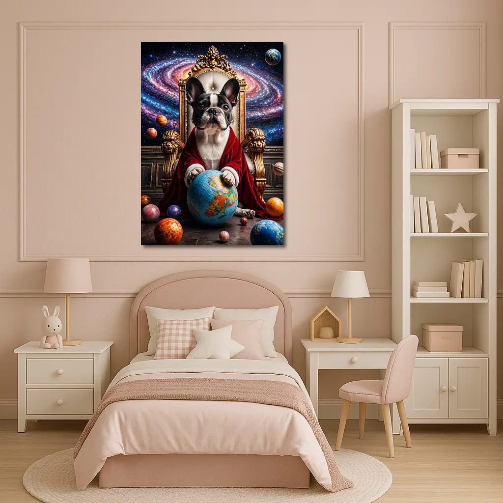 French Bulldog Ruler Seated Galaxy Space Throne – Wall Art