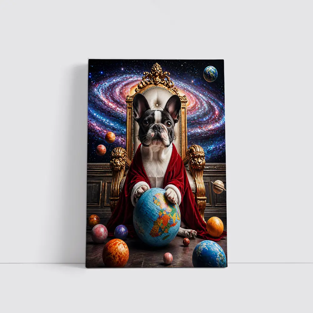 French Bulldog Ruler Seated Galaxy Space Throne – Wall Art