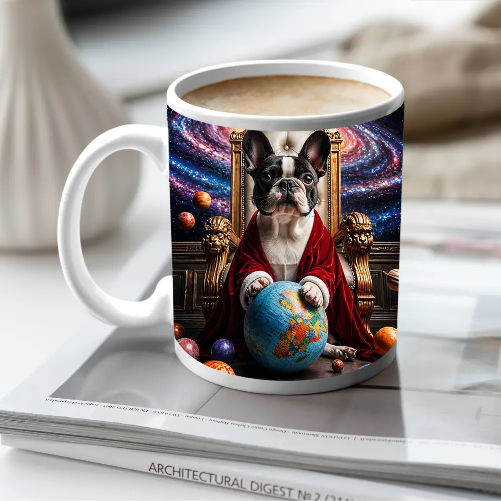 French Bulldog Ruler Seated Galaxy Space Throne – Mugs