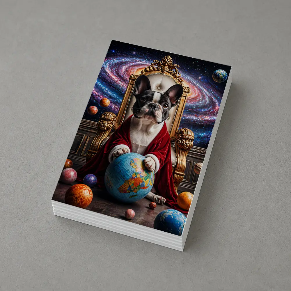 French Bulldog Ruler Seated Galaxy Space Throne – Postcards