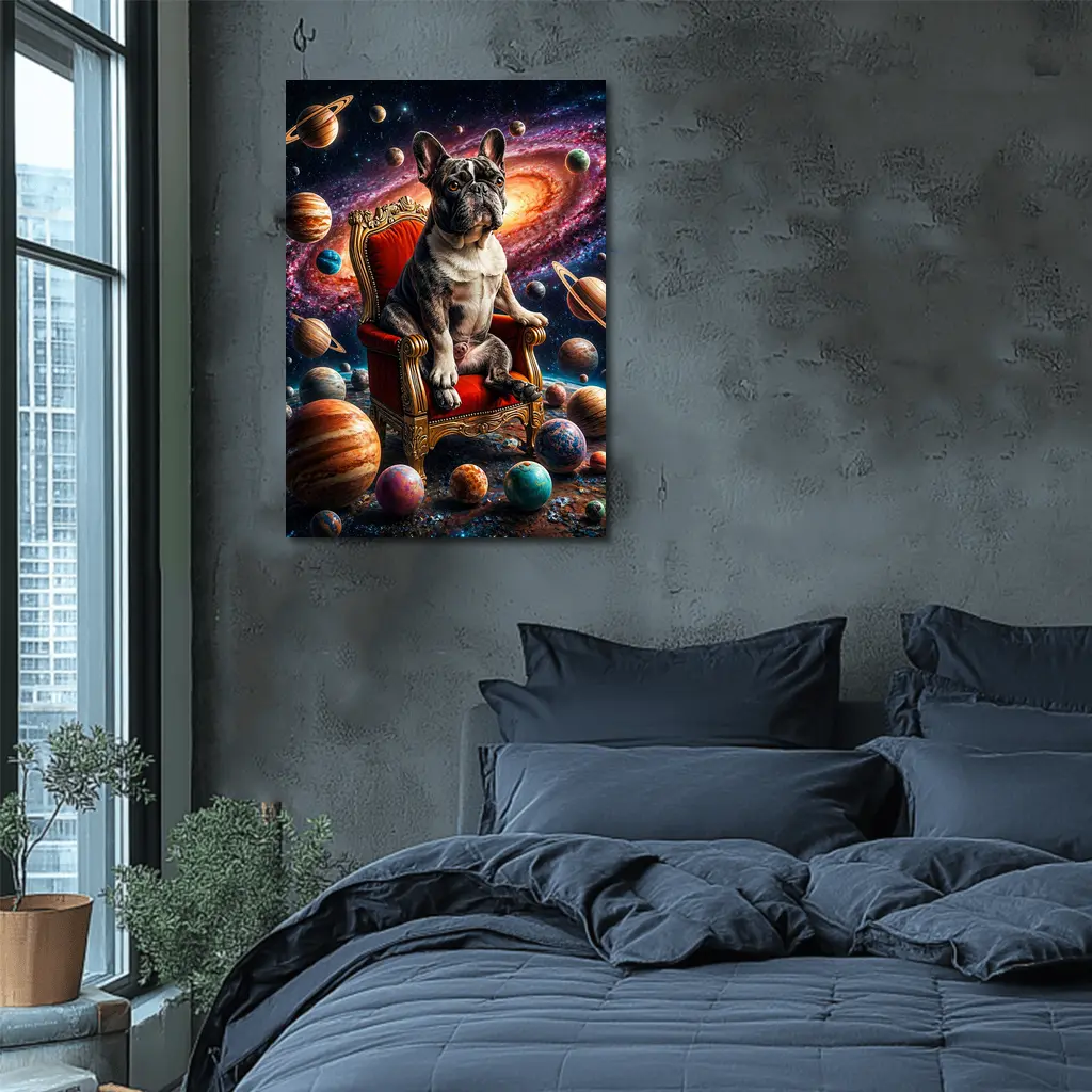 French Bulldog King Sitting In Cosmic Space – Wall Art