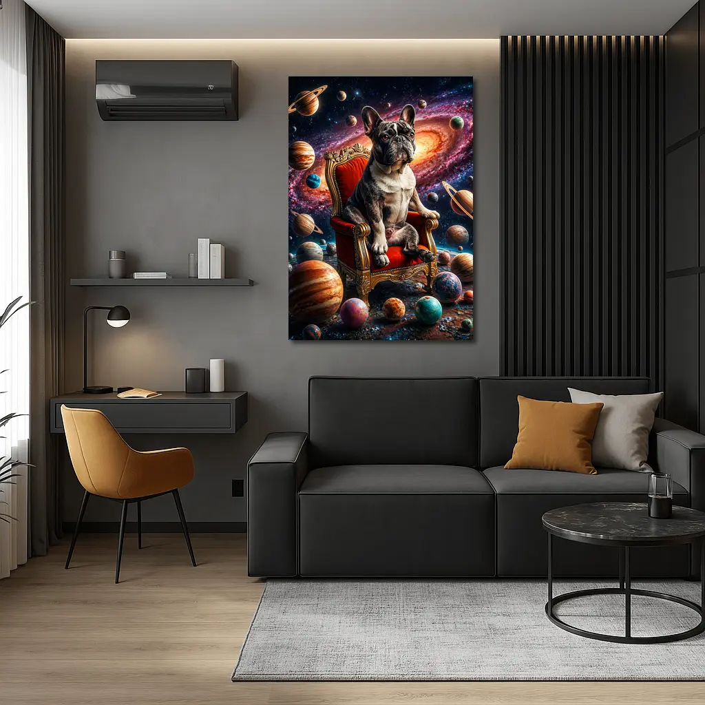 French Bulldog King Sitting In Cosmic Space – Wall Art