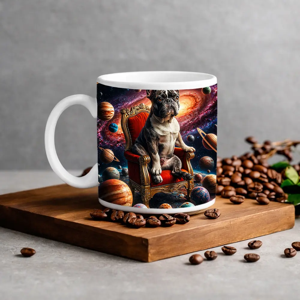 French Bulldog King Sitting In Cosmic Space – Mugs