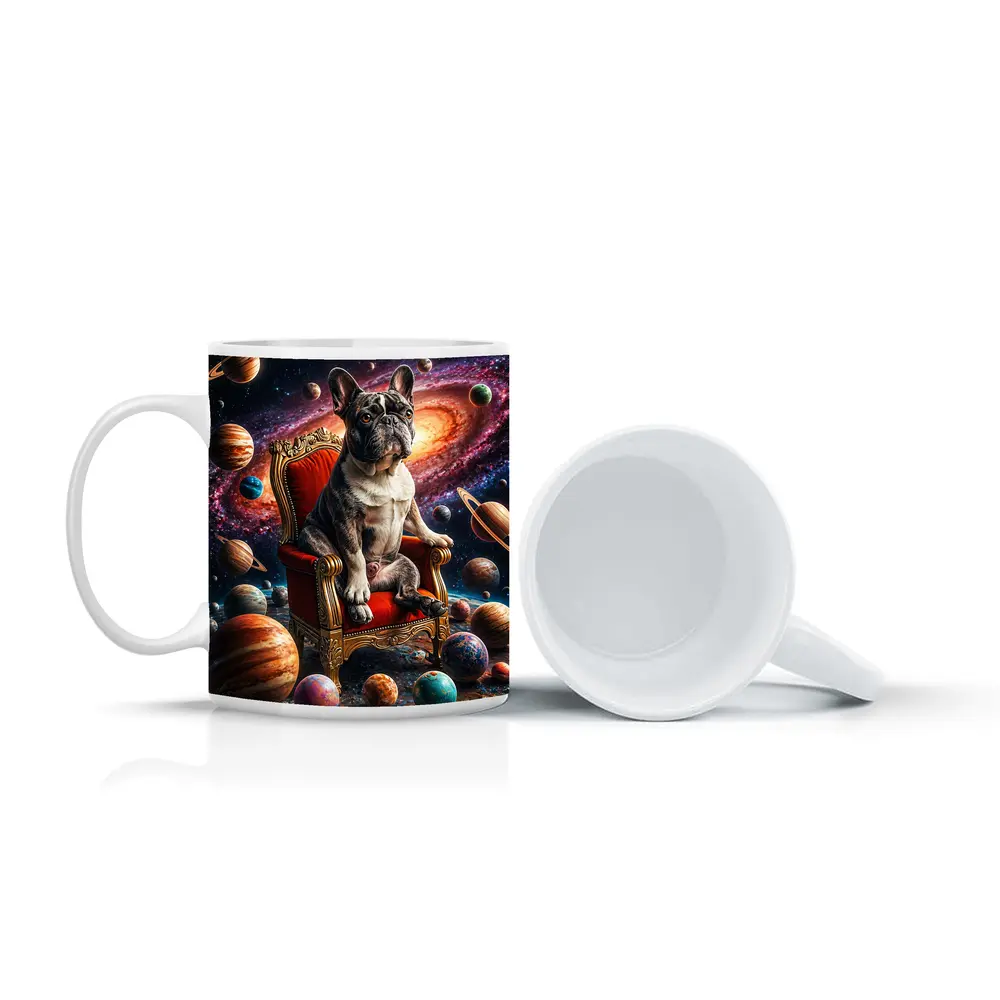 French Bulldog King Sitting In Cosmic Space – Mugs