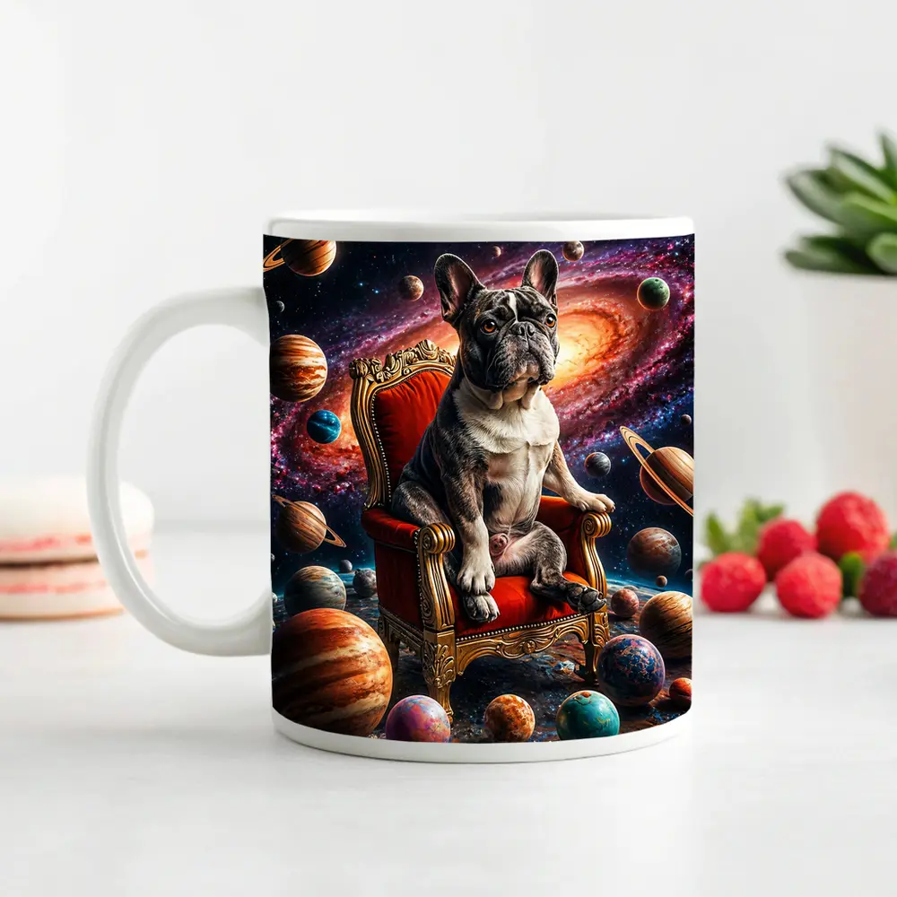 French Bulldog King Sitting In Cosmic Space – Mugs