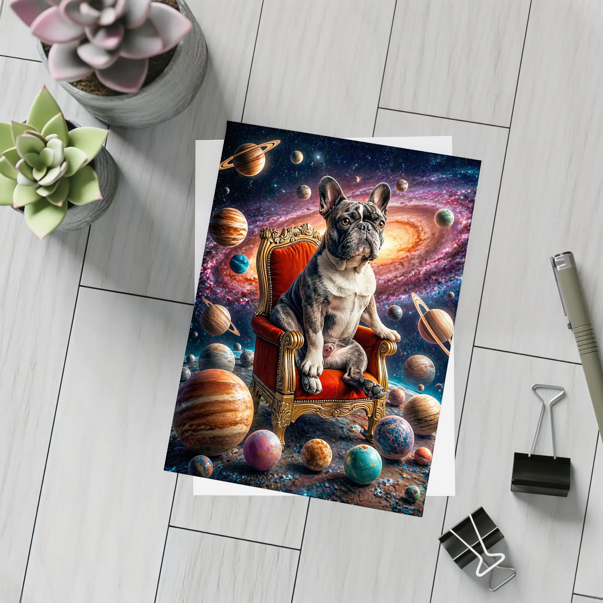 French Bulldog King Sitting In Cosmic Space – Postcards
