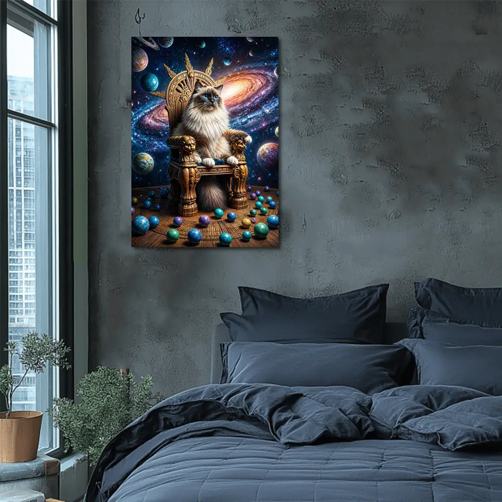 Ragdoll Cat Seated on Galaxy Throne – Wall Art