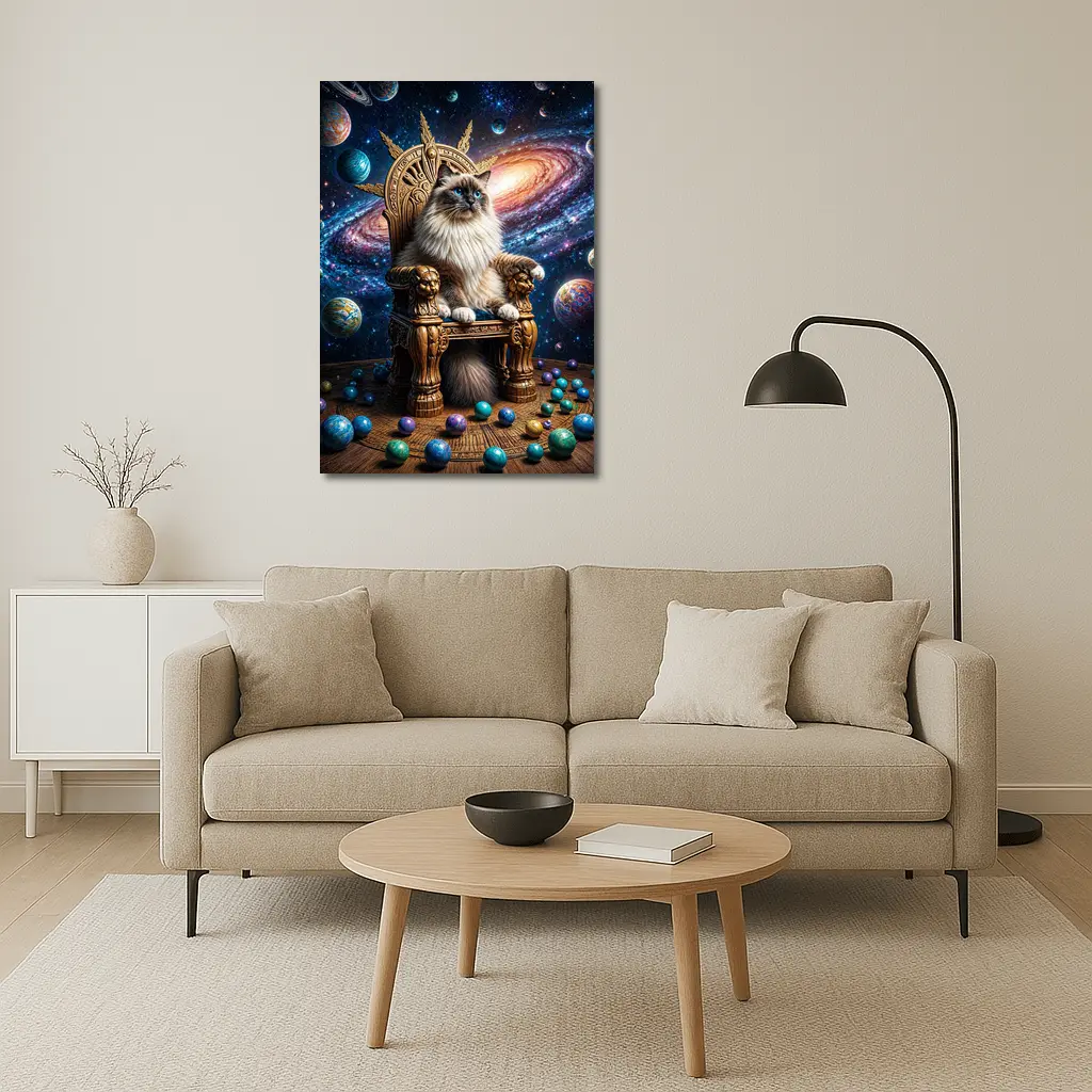 Ragdoll Cat Seated on Galaxy Throne – Wall Art