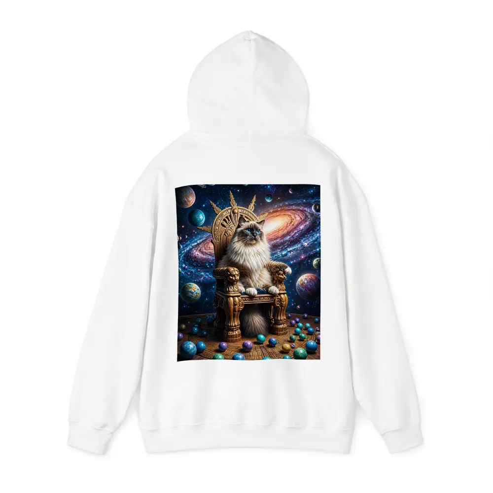 Ragdoll Cat Seated on Galaxy Throne – Hoodies