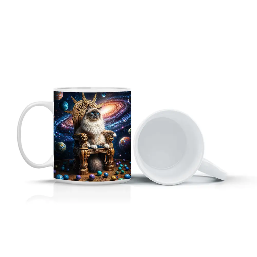 Ragdoll Cat Seated on Galaxy Throne – Mugs