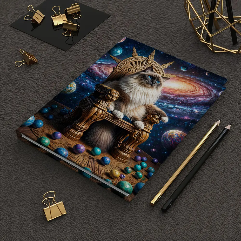 Ragdoll Cat Seated on Galaxy Throne – Notebooks