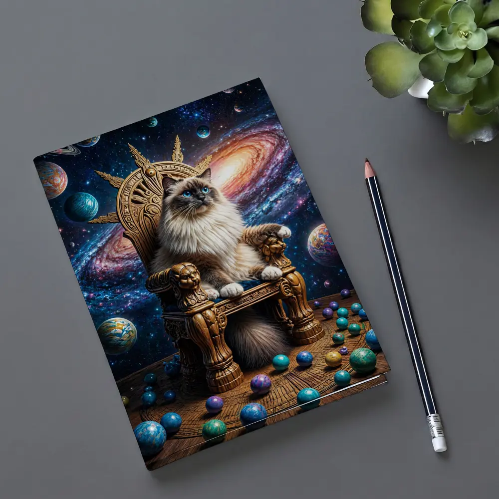 Ragdoll Cat Seated on Galaxy Throne – Notebooks