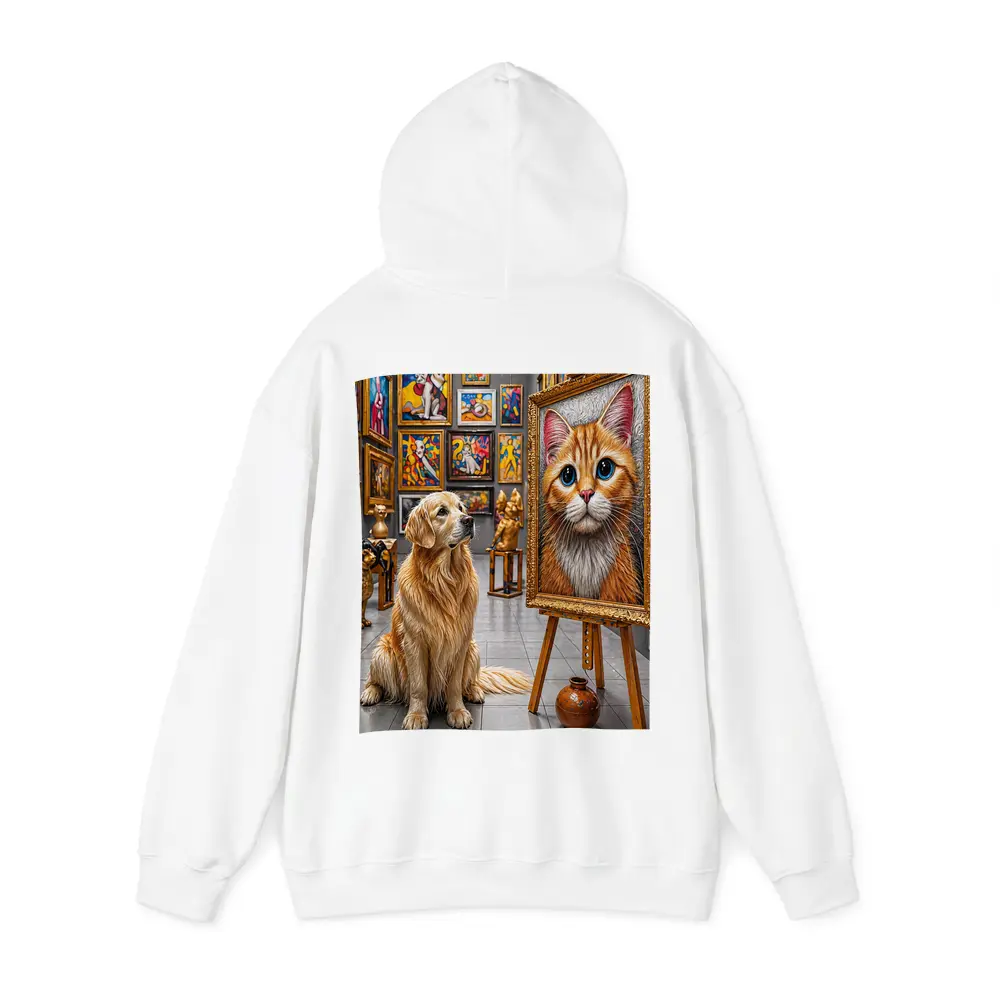 Golden Retriever Admires Cat Painting Art Gallery – Hoodies