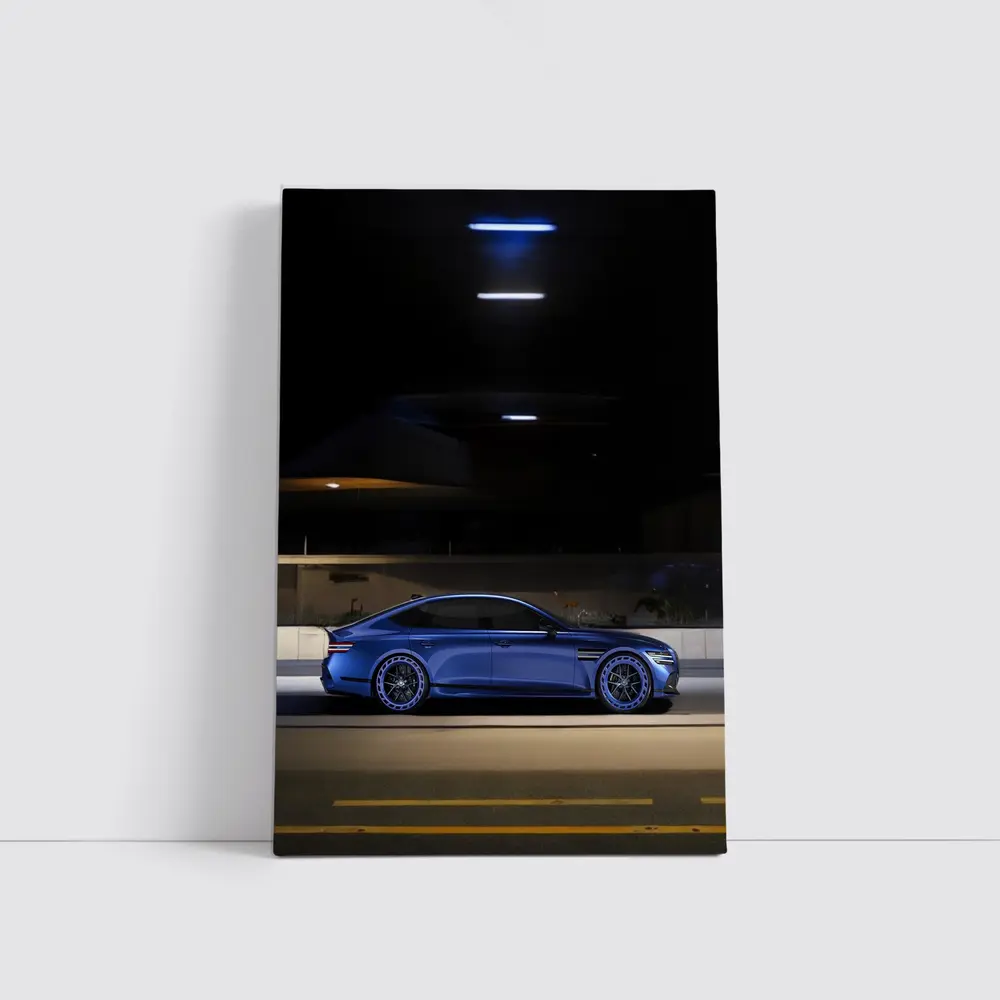 Genesis G80 Blue Sedan Night Street – Wall Art