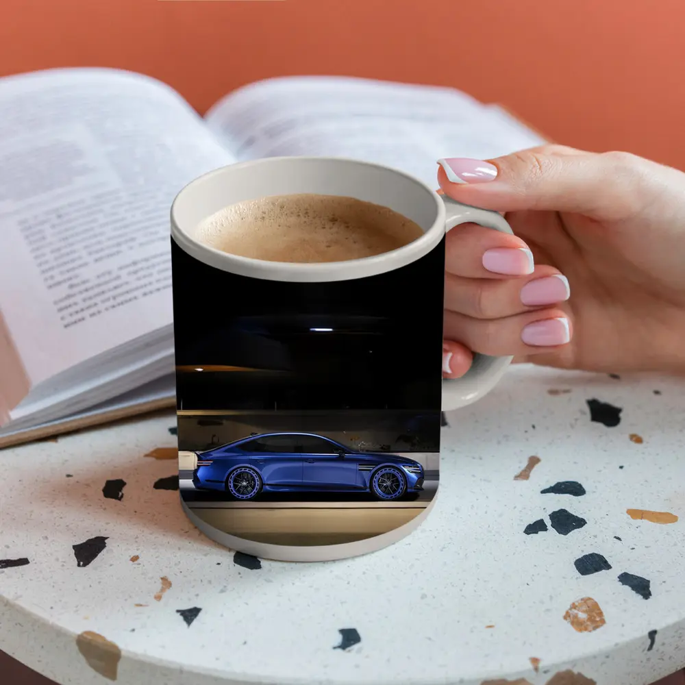 Genesis G80 Blue Sedan Night Street – Mugs