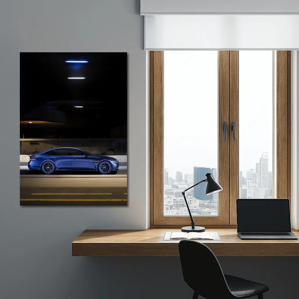 Genesis G80 Blue Sedan Night Street – Wall Art
