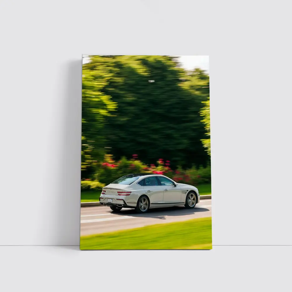 Genesis G80 Sedan Speeding Through Green Park – Wall Art