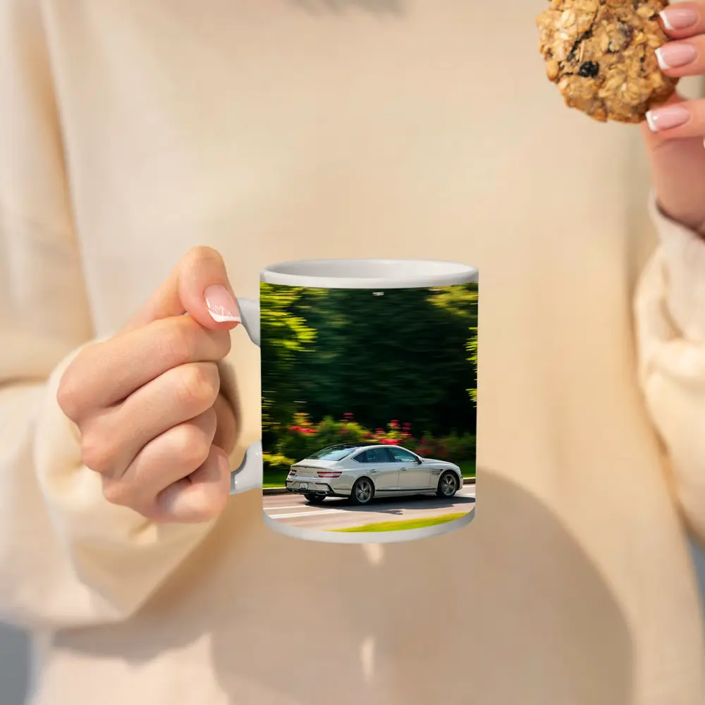 Genesis G80 Sedan Speeding Through Green Park – Mugs