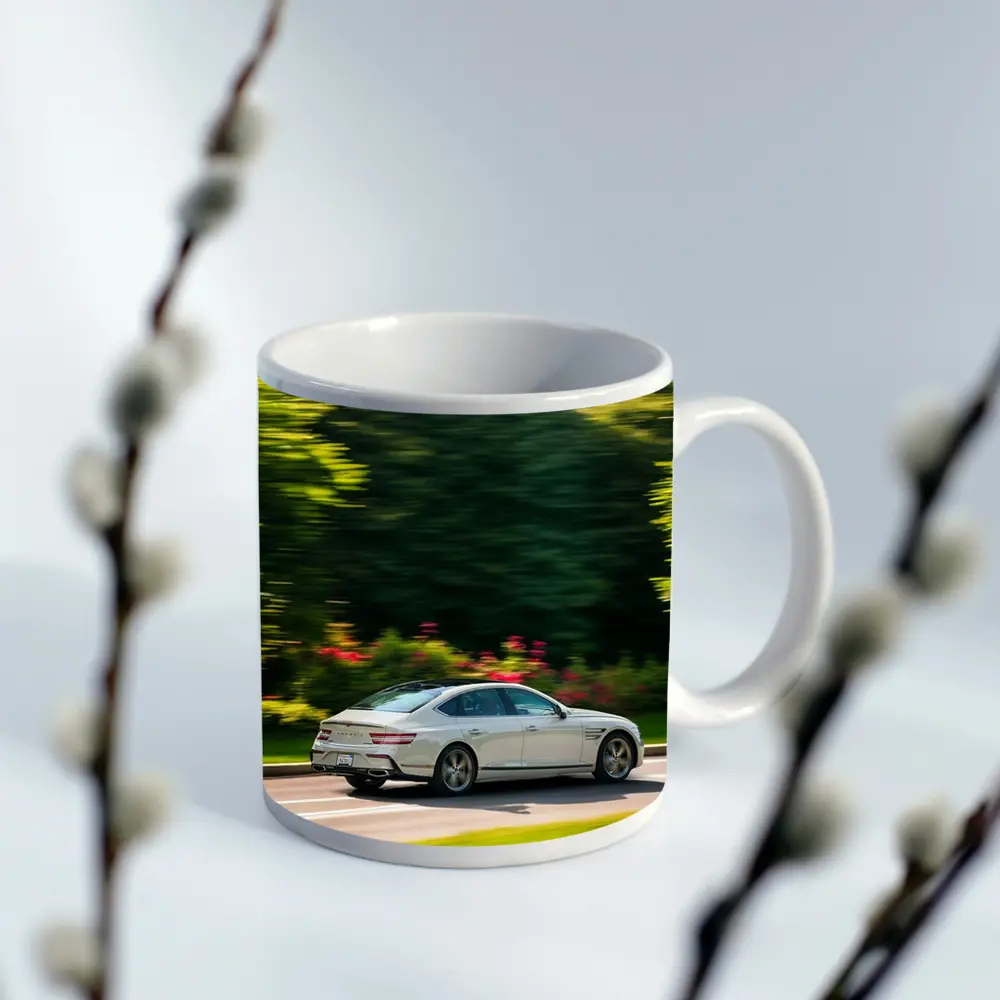 Genesis G80 Sedan Speeding Through Green Park – Mugs