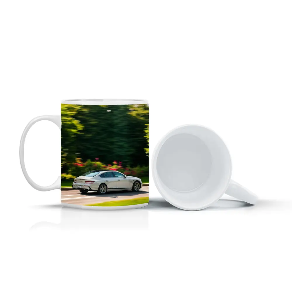 Genesis G80 Sedan Speeding Through Green Park – Mugs