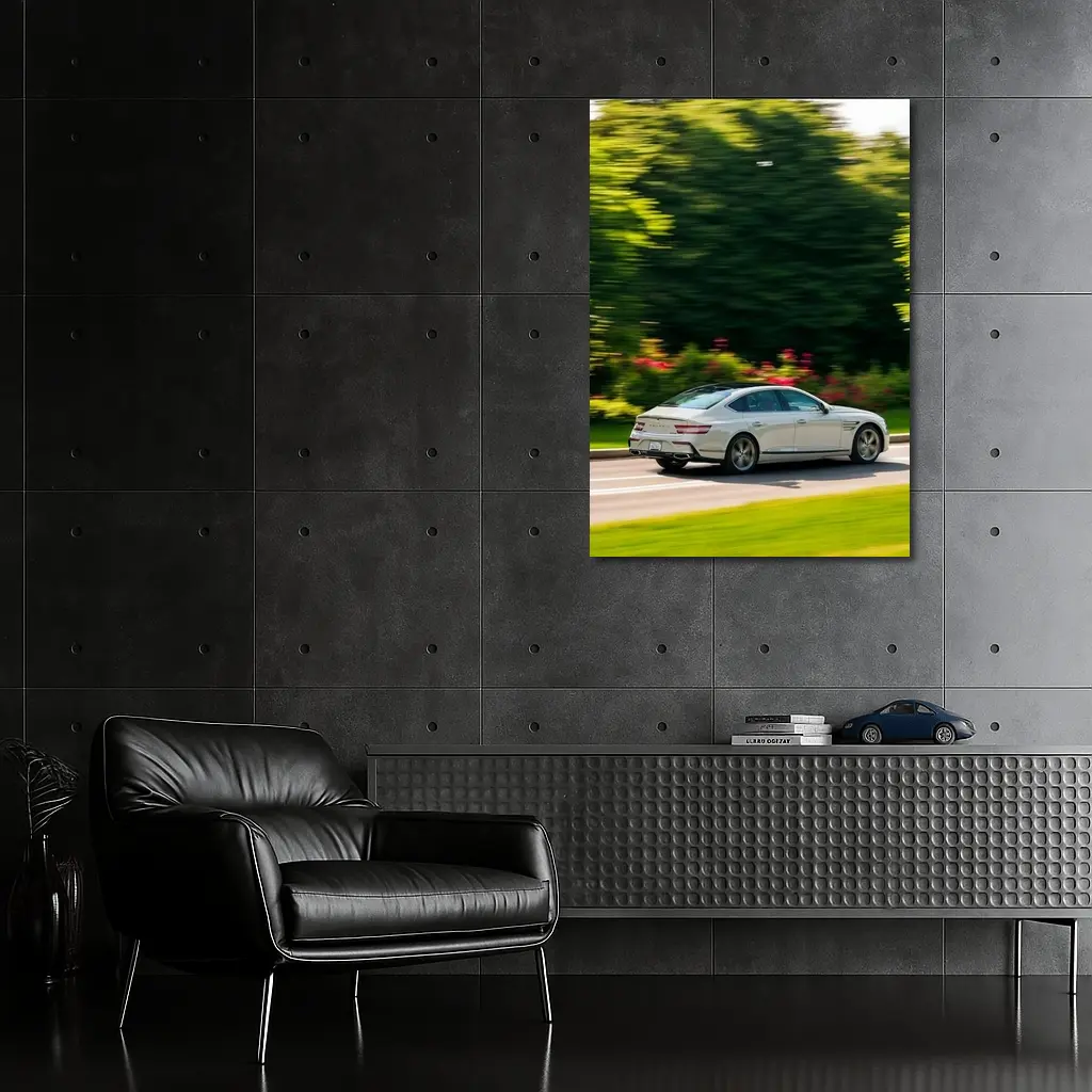 Genesis G80 Sedan Speeding Through Green Park – Wall Art