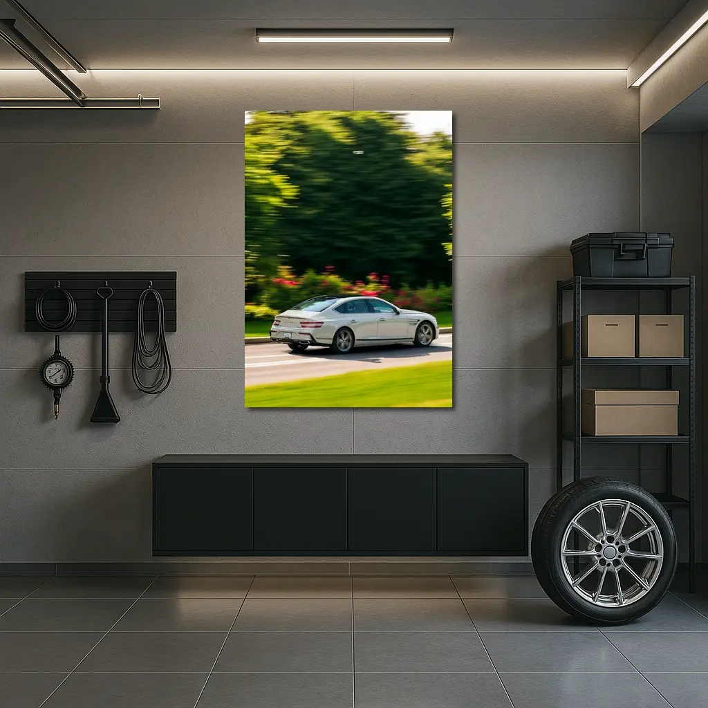 Genesis G80 Sedan Speeding Through Green Park – Wall Art