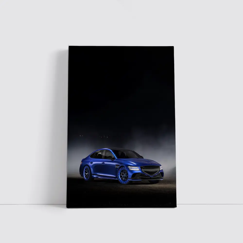 Genesis G80 Blue Sedan Dark Moody Background – Wall Art