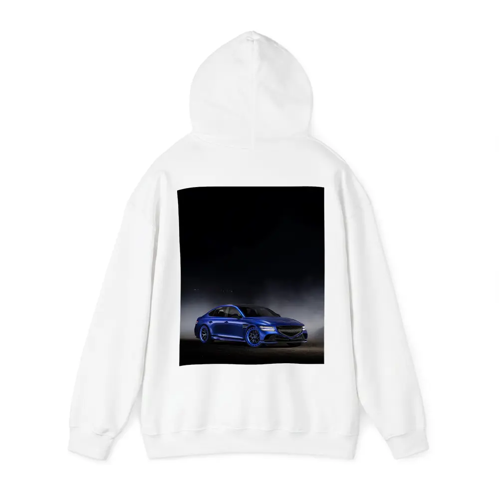 Genesis G80 Blue Sedan Dark Moody Background – Hoodies