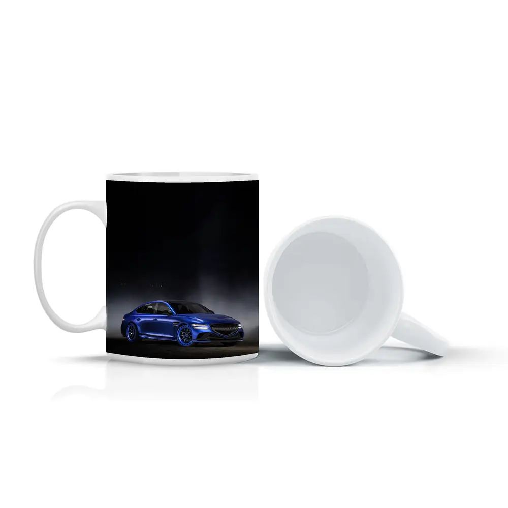 Genesis G80 Blue Sedan Dark Moody Background – Mugs