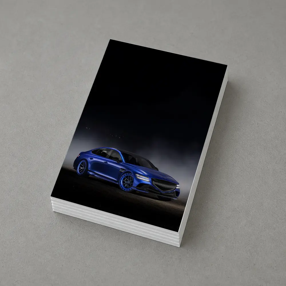 Genesis G80 Blue Sedan Dark Moody Background – Postcards