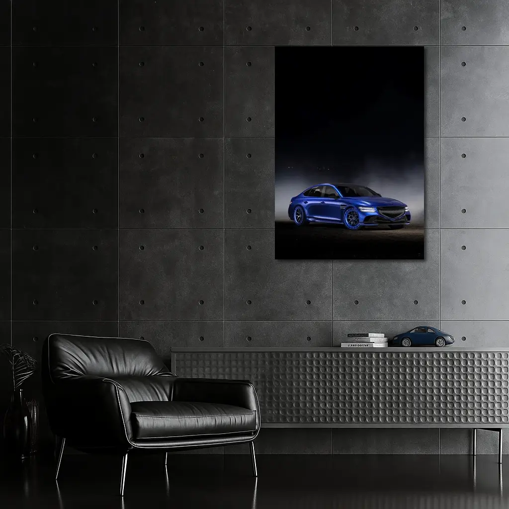 Genesis G80 Blue Sedan Dark Moody Background – Wall Art