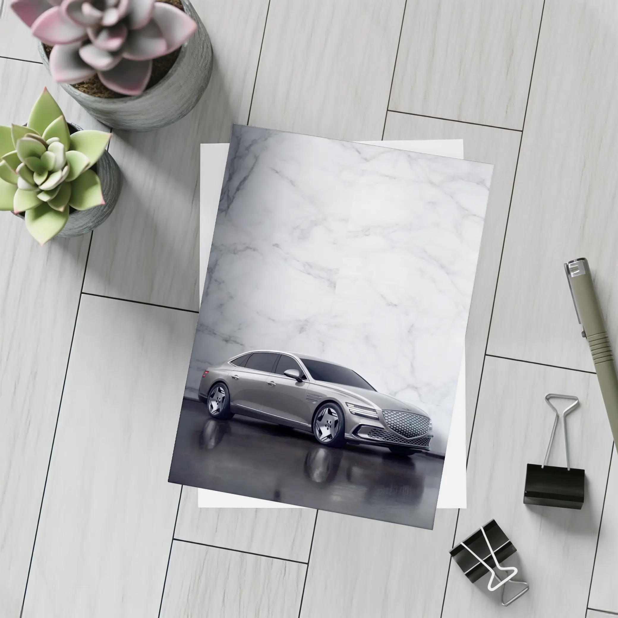 Genesis G80 Silver Sedan Marble Wall – Postcards