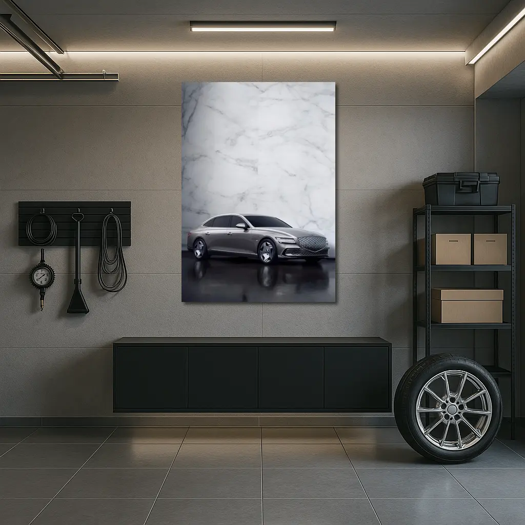 Genesis G80 Silver Sedan Marble Wall – Wall Art