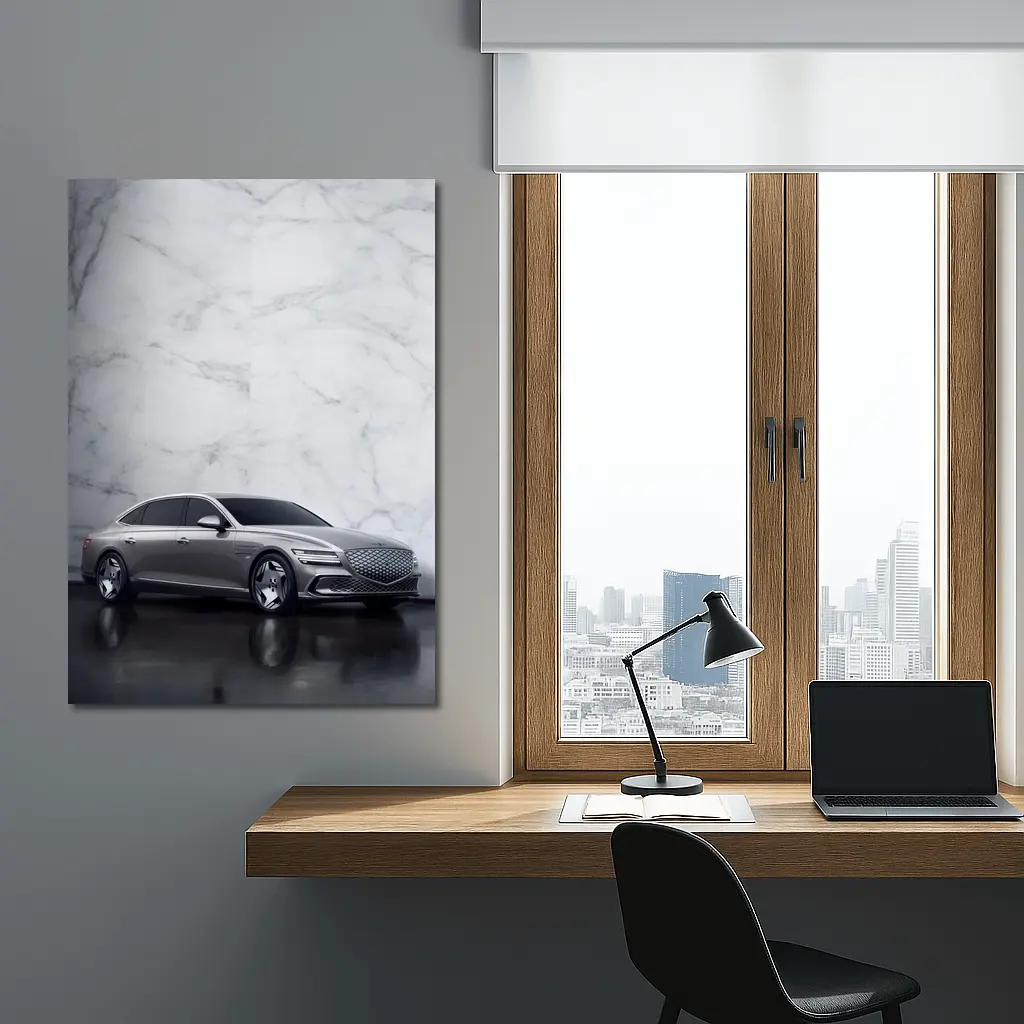 Genesis G80 Silver Sedan Marble Wall – Wall Art