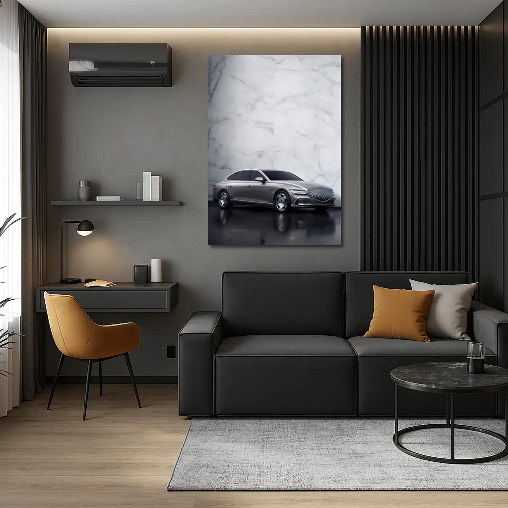 Genesis G80 Silver Sedan Marble Wall – Wall Art