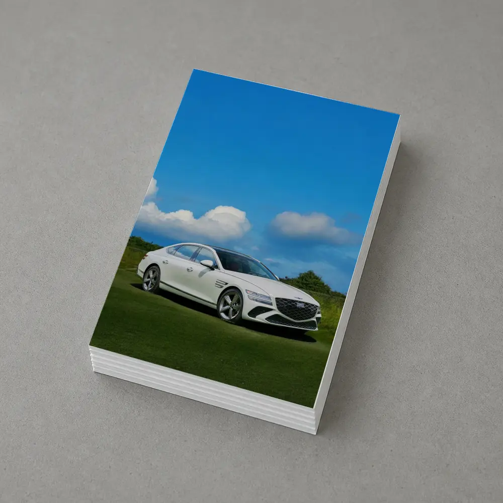 Genesis G80 White Sedan Blue Sky – Postcards