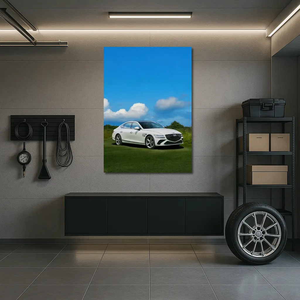 Genesis G80 White Sedan Blue Sky – Wall Art