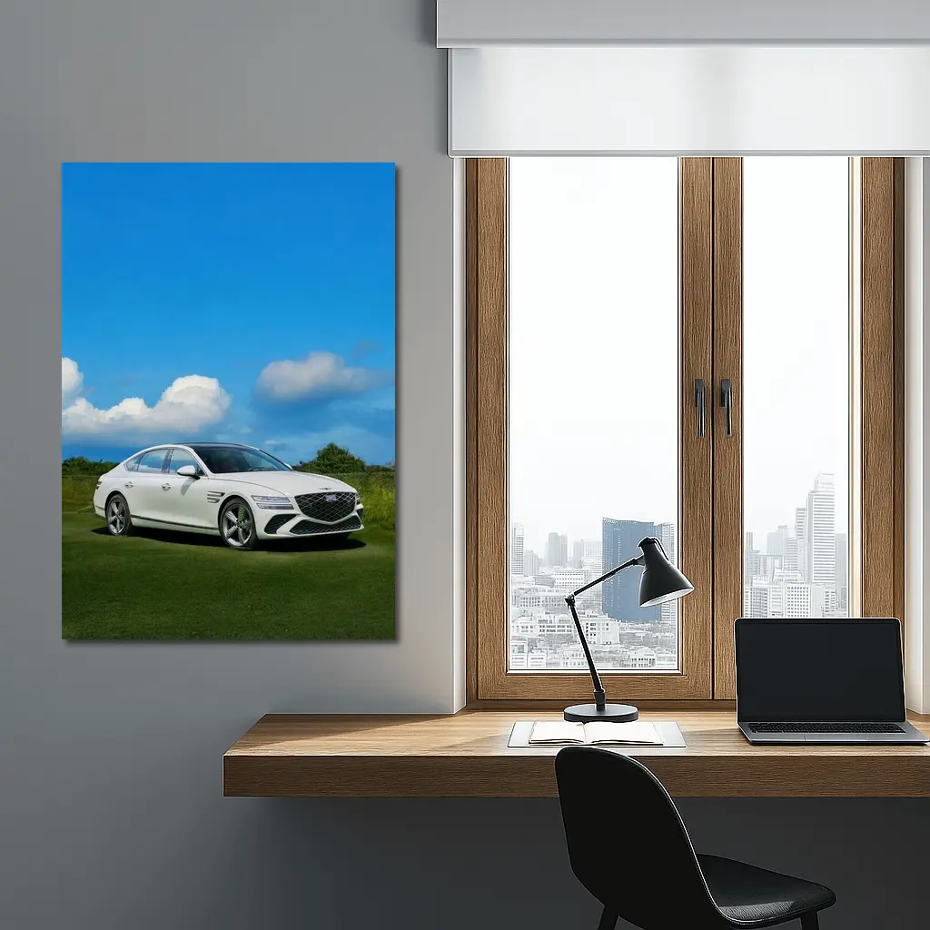 Genesis G80 White Sedan Blue Sky – Wall Art