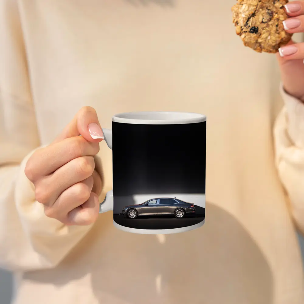 Genesis G90 Luxury Sedan Against White Wall – Mugs