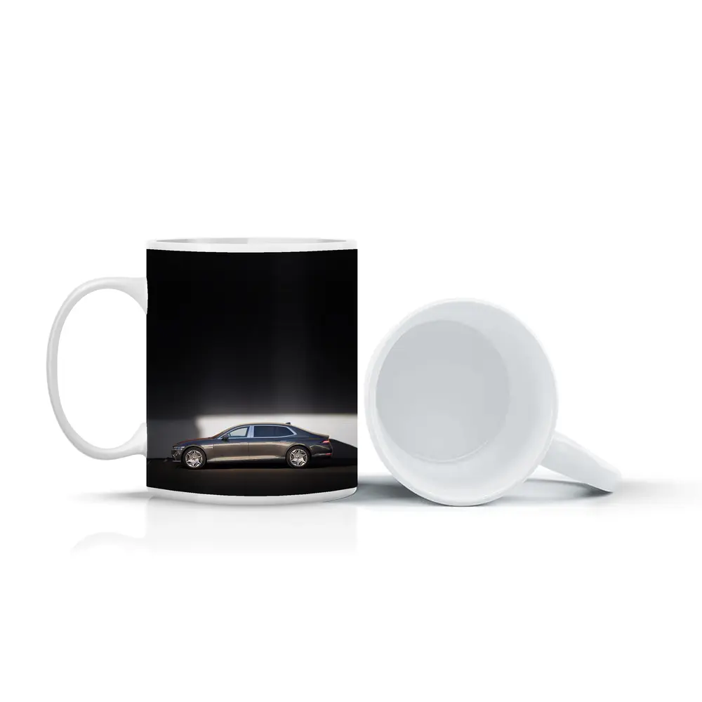 Genesis G90 Luxury Sedan Against White Wall – Mugs