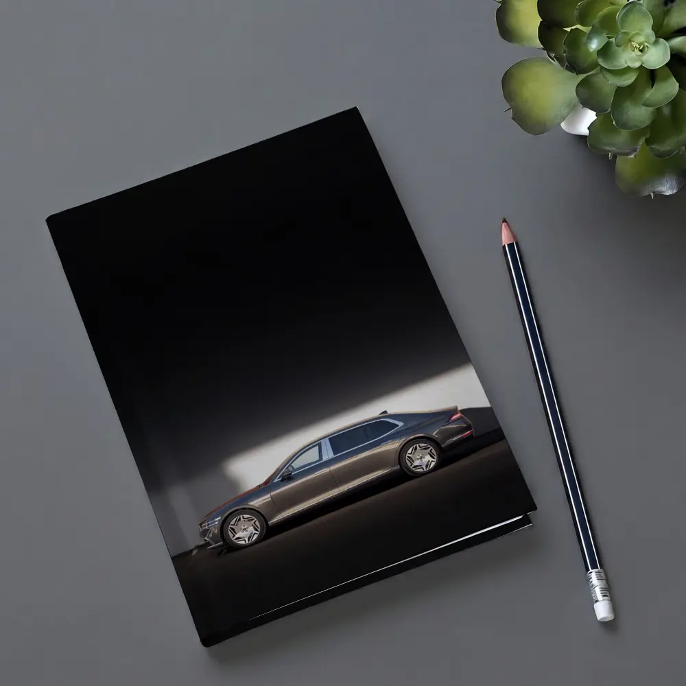Genesis G90 Luxury Sedan Against White Wall – Notebooks