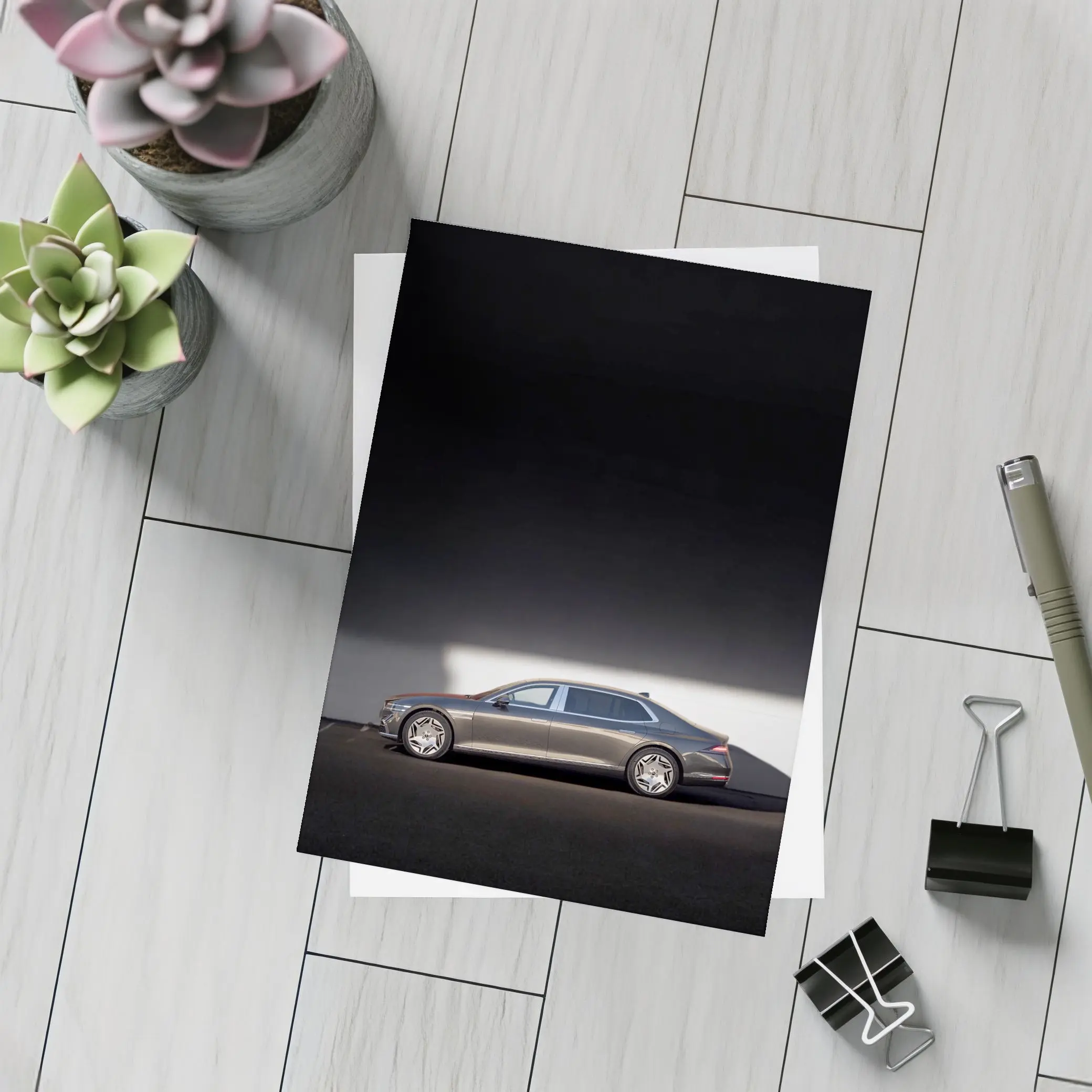 Genesis G90 Luxury Sedan Against White Wall – Postcards