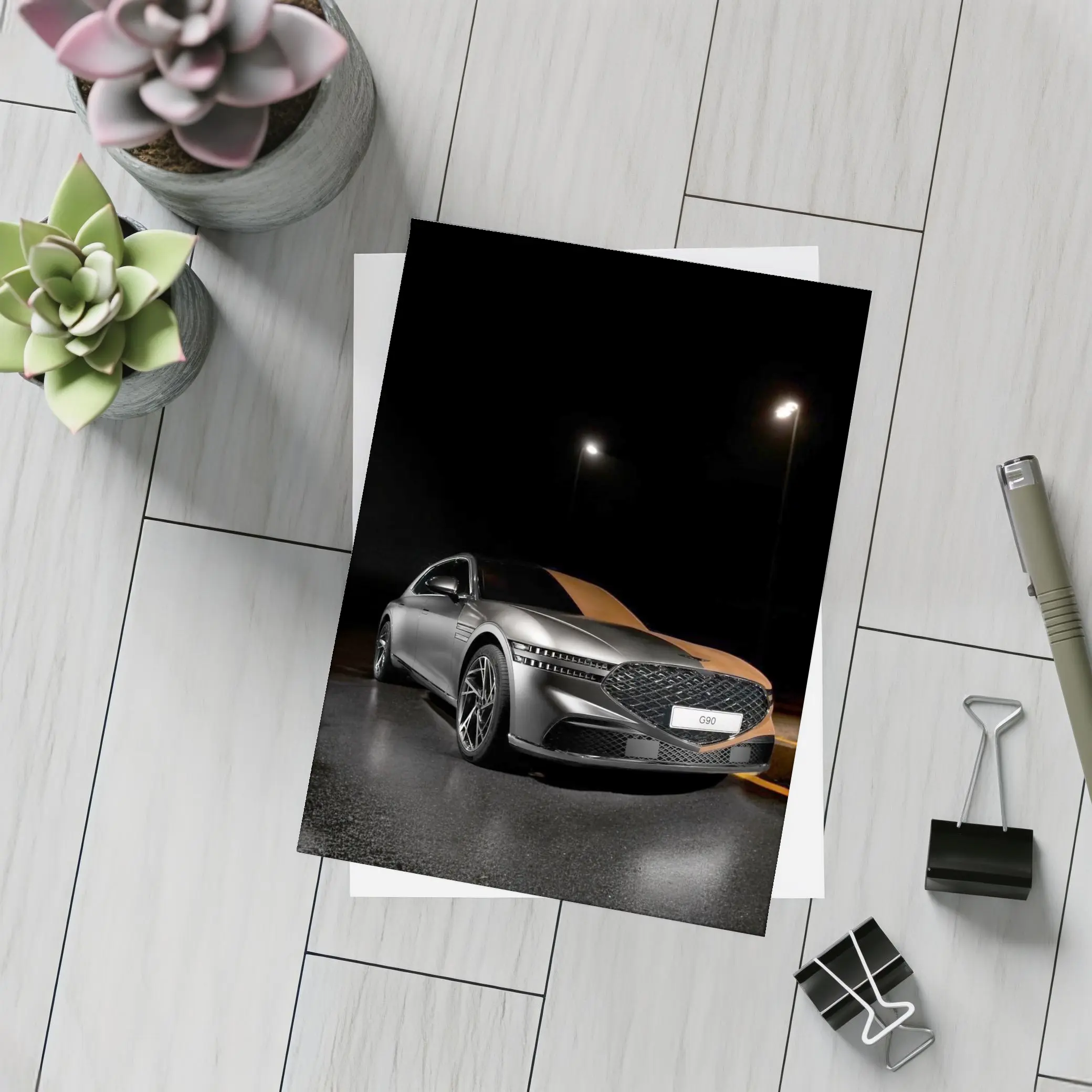 Genesis G90 Parked Dark Night Street – Postcards