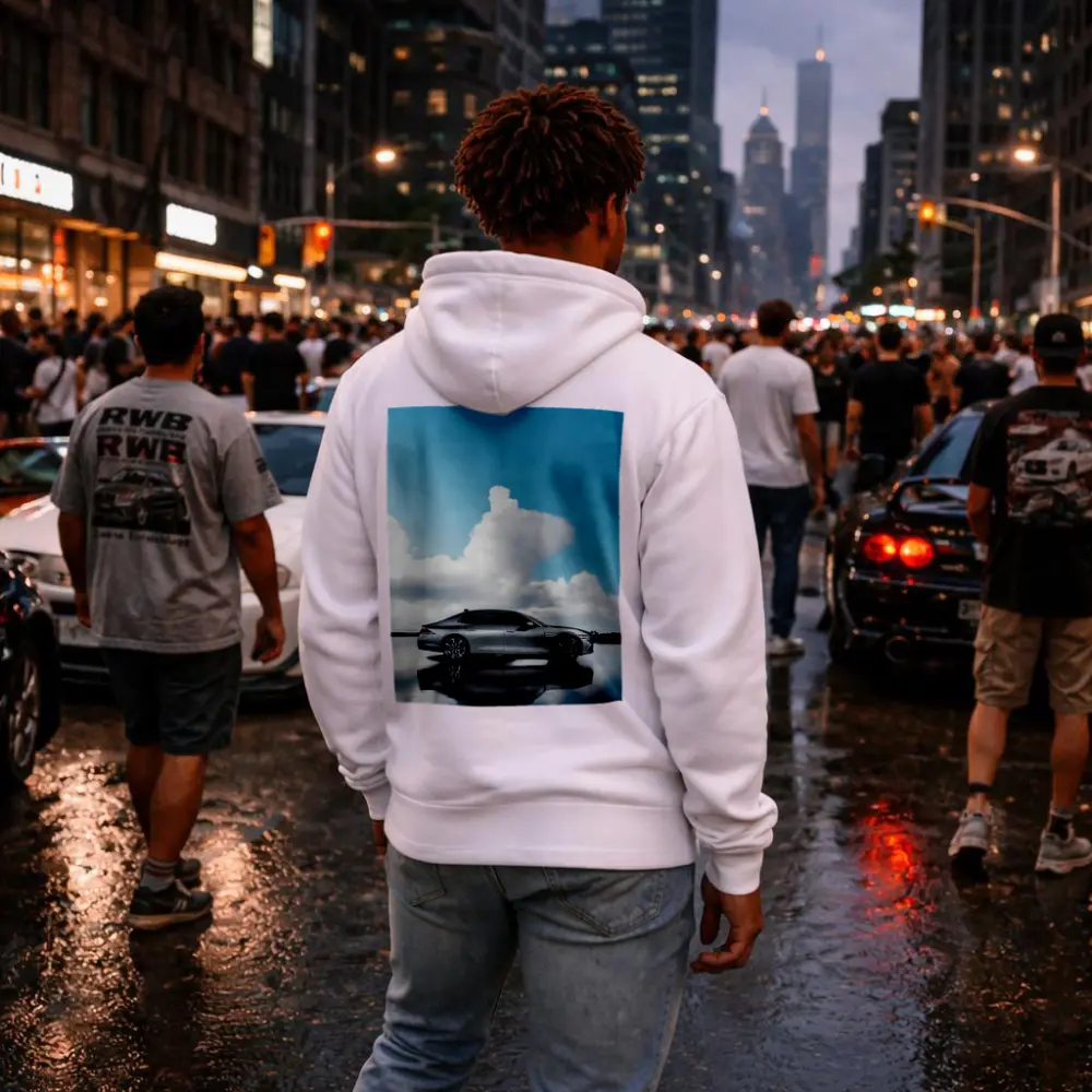 Genesis G90 Silver Sedan Cloudy Sky Reflection – Hoodies